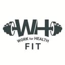 WH FIT Logo: Hantel formt die Buchstaben WH, darunter Work for Health